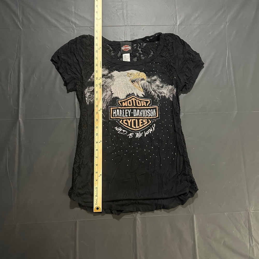 Harley-Davidson Womens XL Black Lace Eagle Rhinestone Graphic Top HT2741BLK